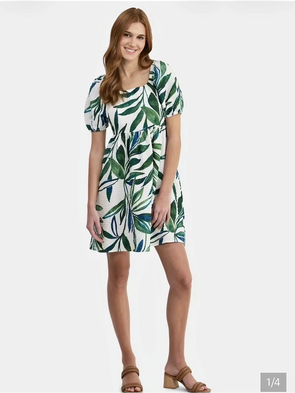 Time and Tru Mini Leaf Print Dress Size Small Like New